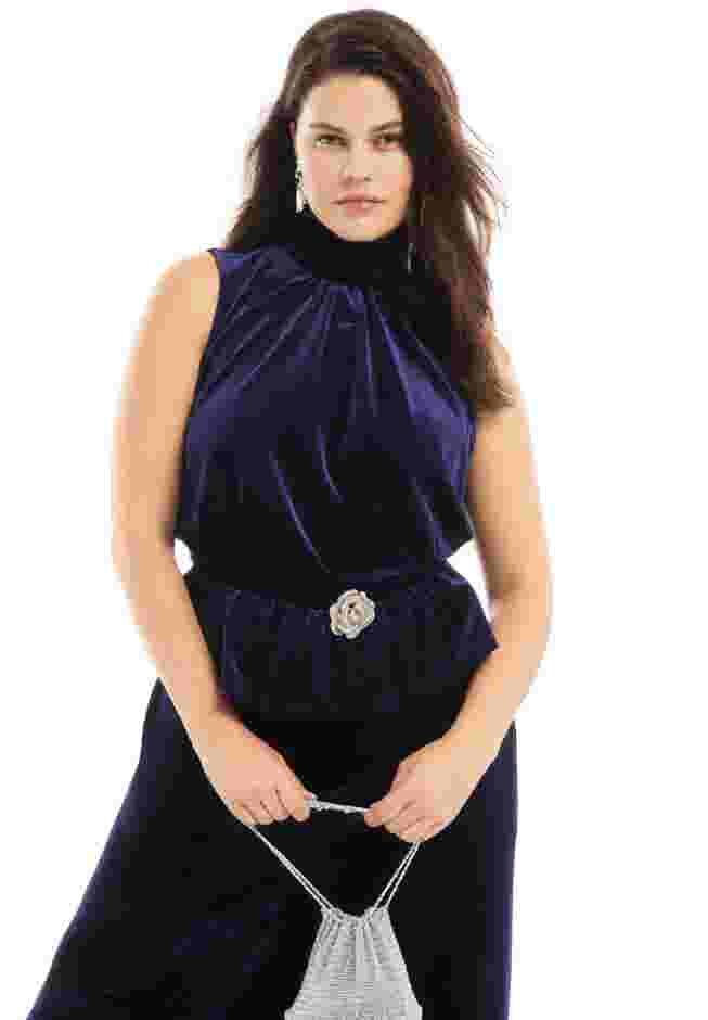 Velvet Mock Neck Peplum Top image number 0