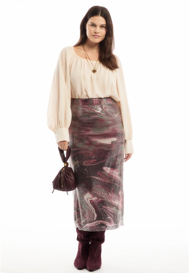 Sequined Mesh Column Midi Skirt image number 0