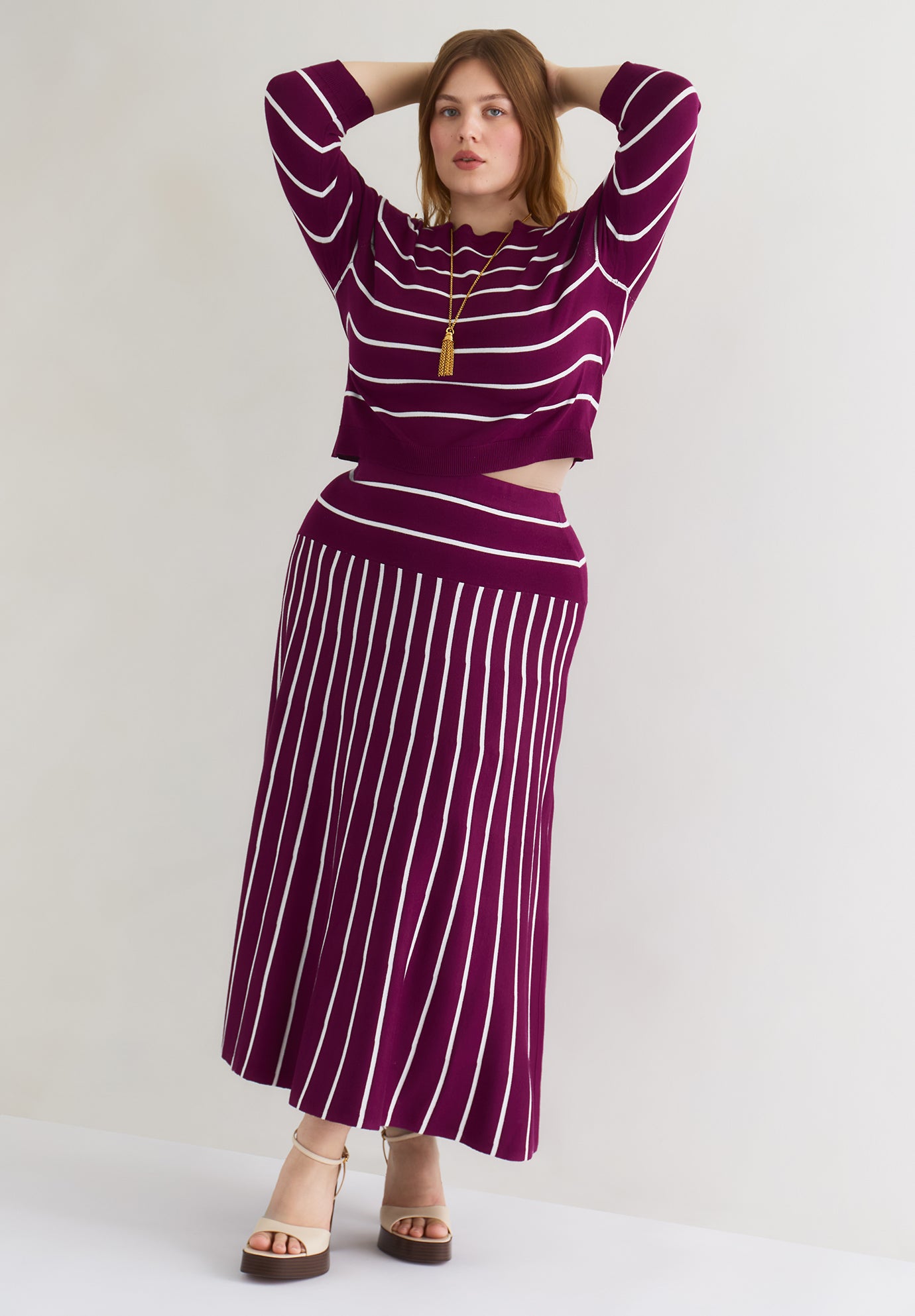 Striped Knit Midi Skirt image number 4