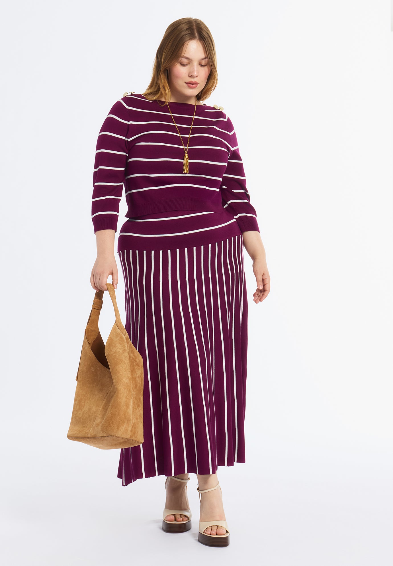 Striped Knit Midi Skirt image number 0