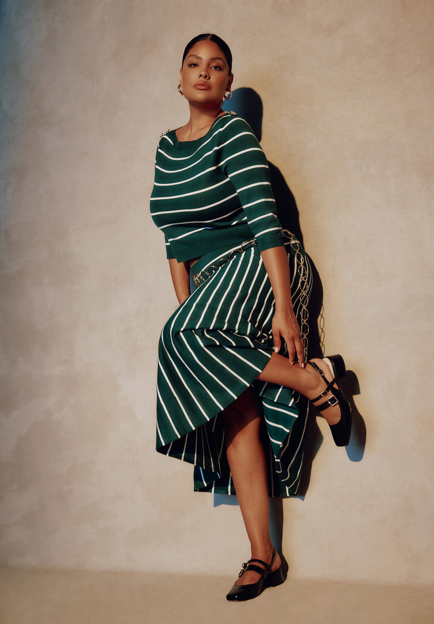 Striped Knit Midi Skirt image number 0