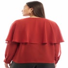 Chiffon Cuff-Sleeve Cape Blouse image number null