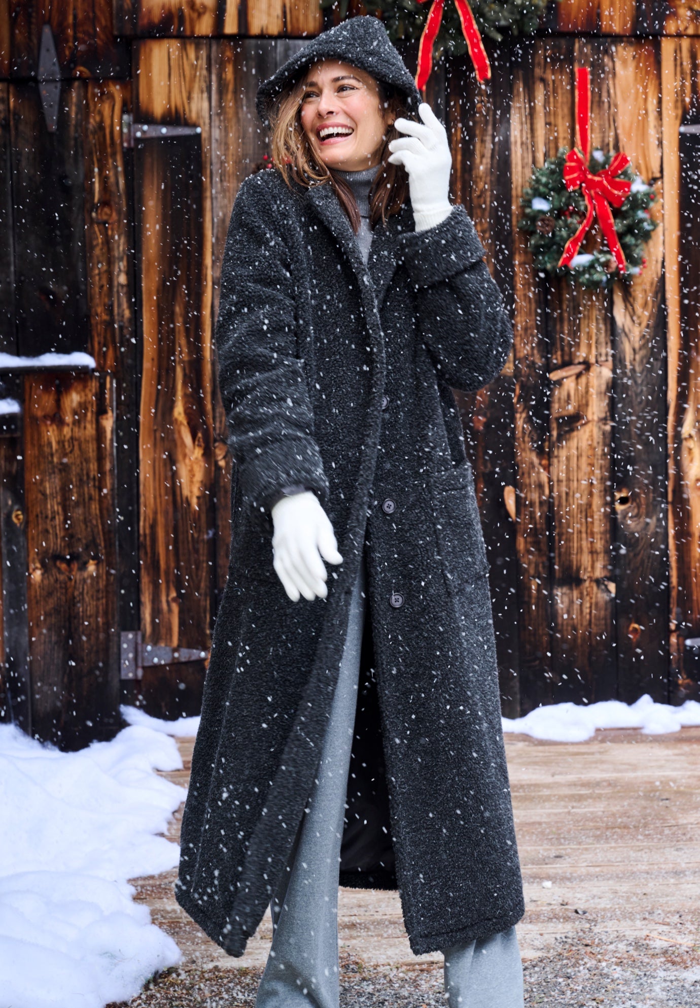 Long Hooded Berber Fleece Coat image number 1