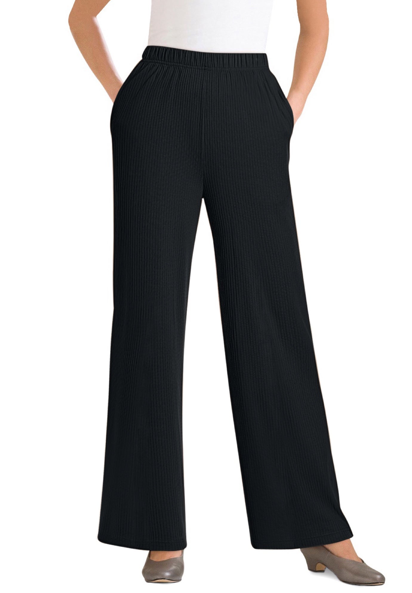 7-Day Rib-Knit Wide-Leg Pull-On Pants image number 0