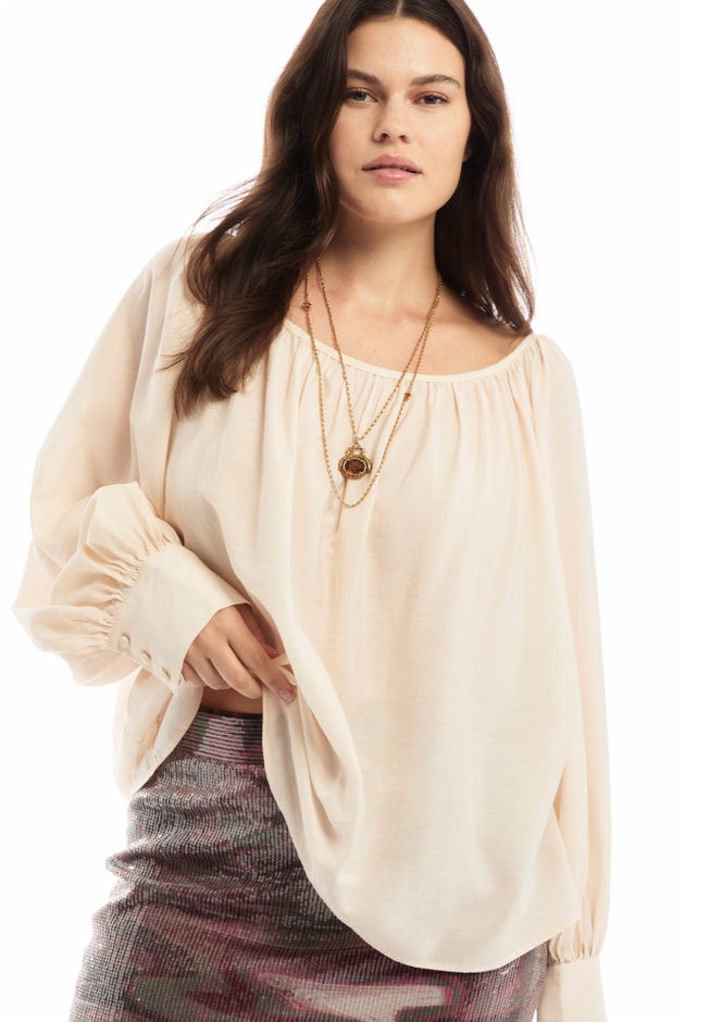 Boat Neck Balloon-Sleeve Blouse image number 0