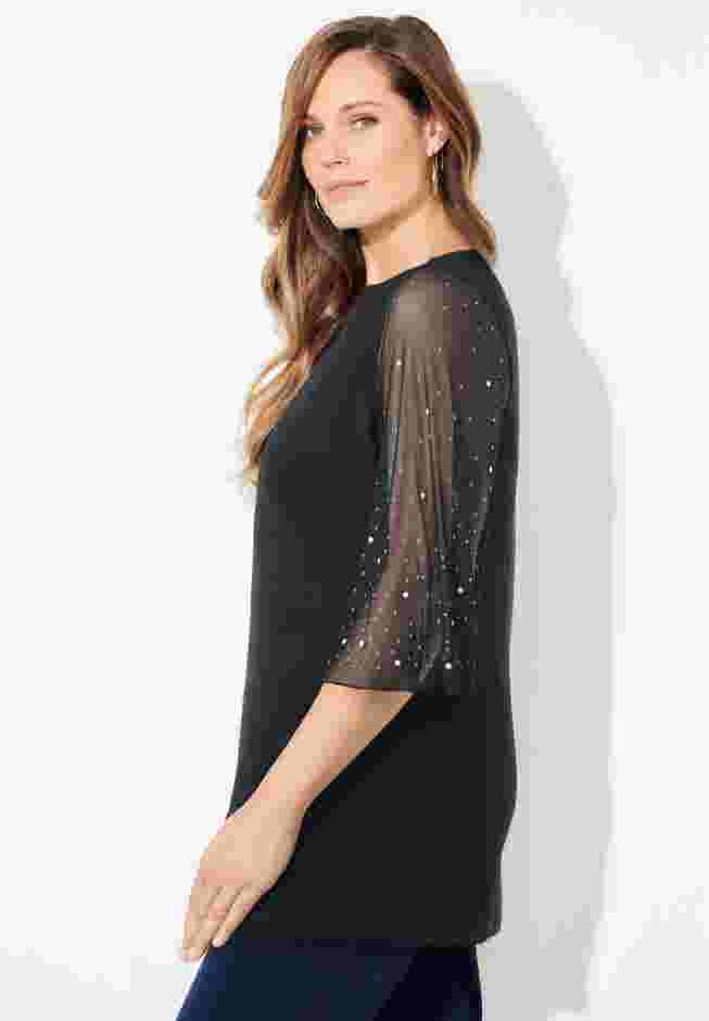 Ponte Mesh Sleeve Top image number 1