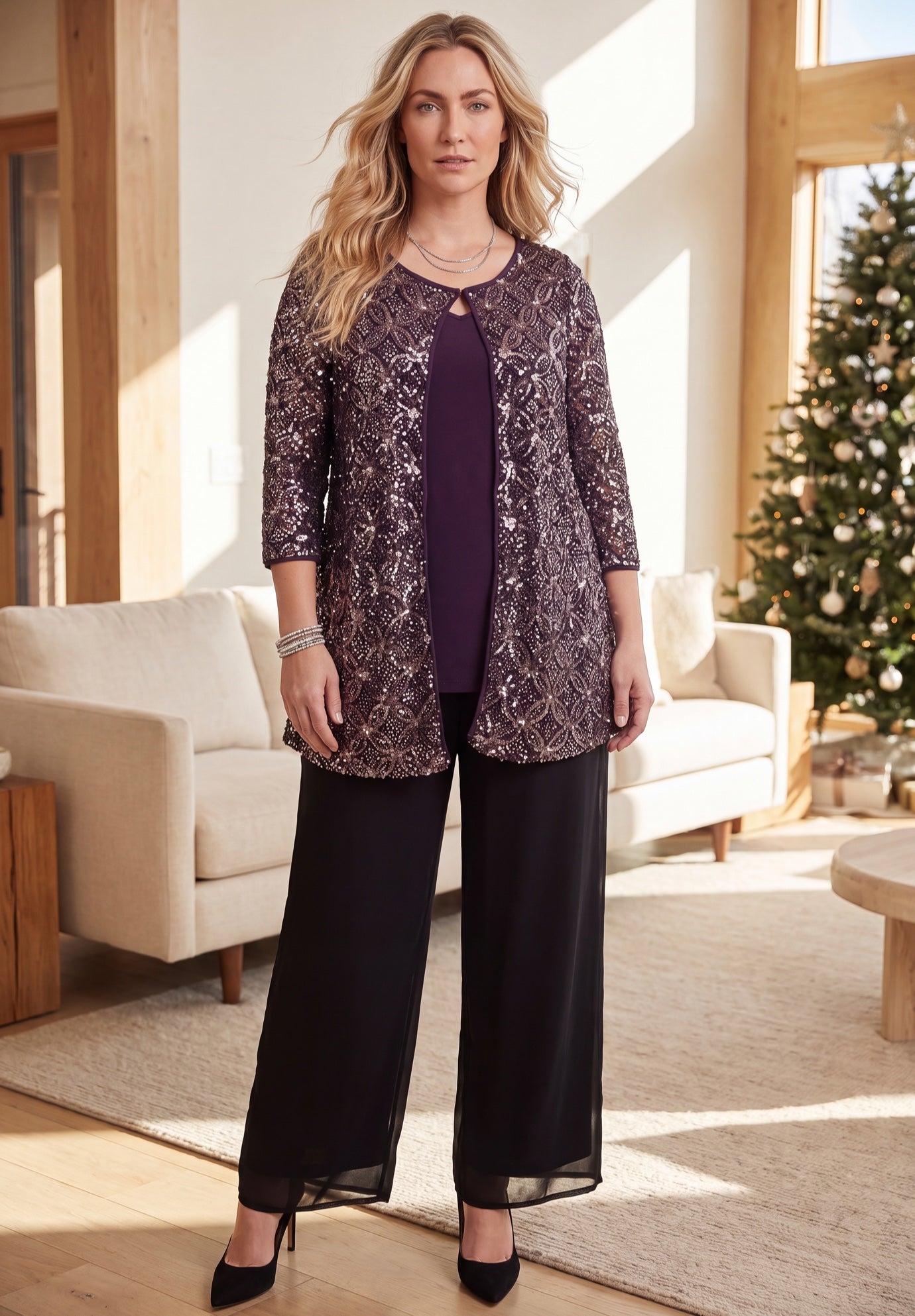 Sequin Jewel Neck Duet image number 0