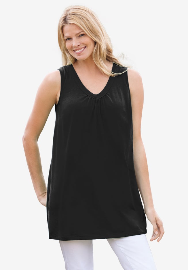 Perfect Sleeveless Shirred V-Neck Tunic image number 0