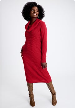 Textured Cowlneck Sweater Dress