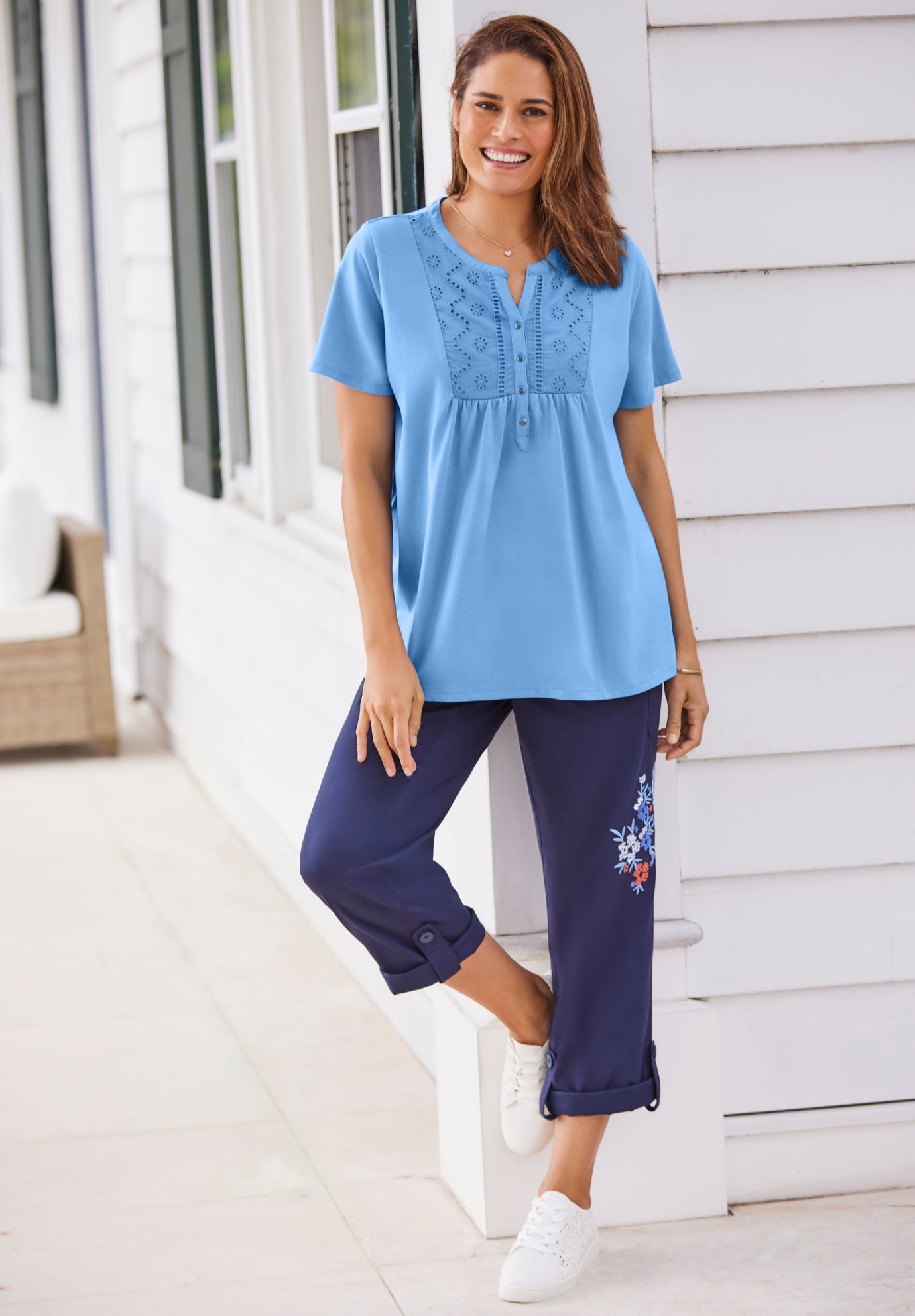 Eyelet Henley Tee image number 0