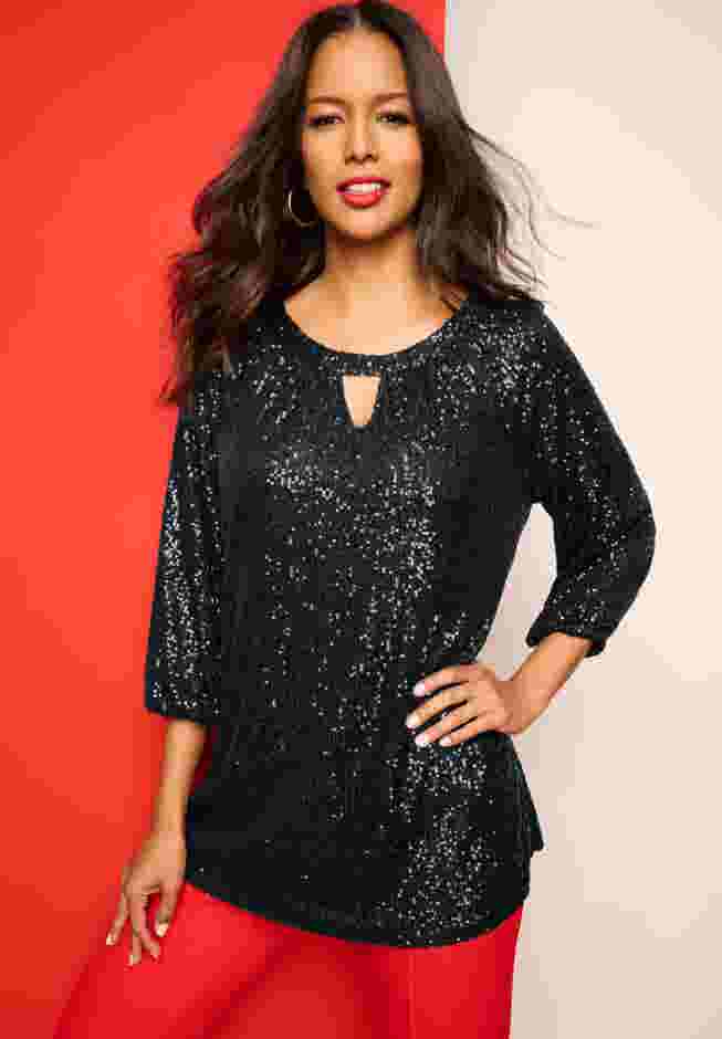 Flared Sleeve Keyhole Lace Tunic image number 0