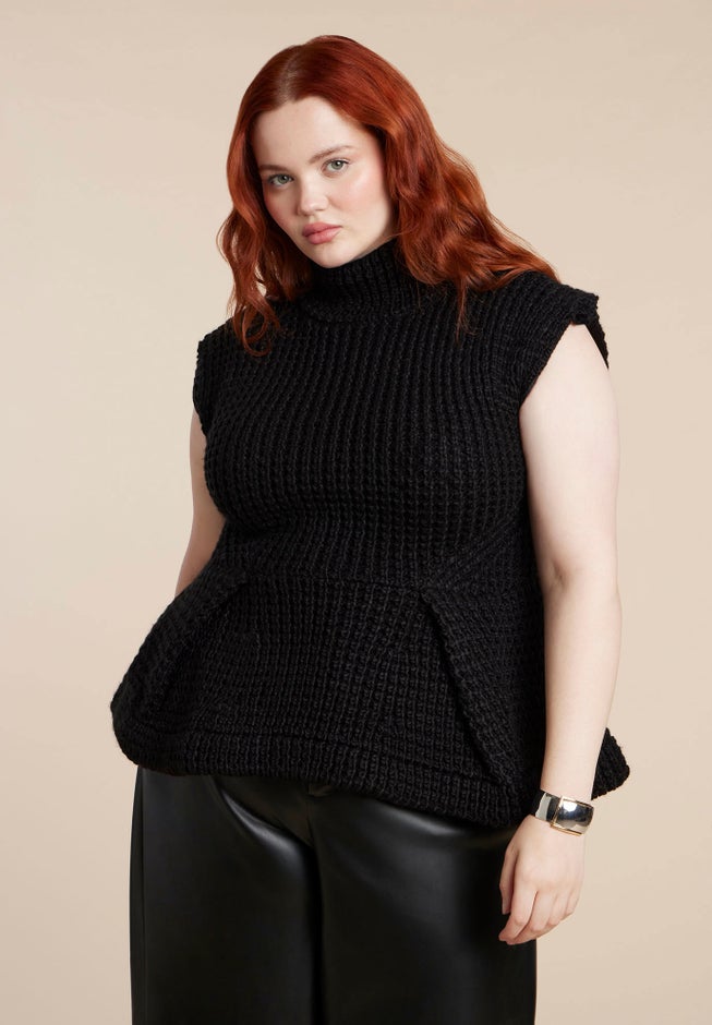 Turtleneck Peplum Sweater Vest image number 1