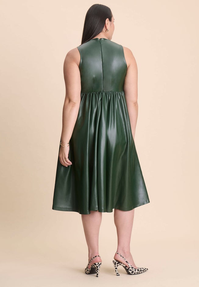 Faux Leather Fit And Flare Dress image number 4