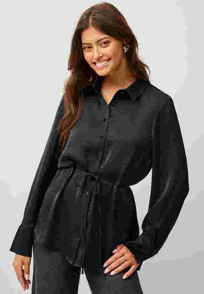 Button Front Satin Tunic With Self Belt image number 0