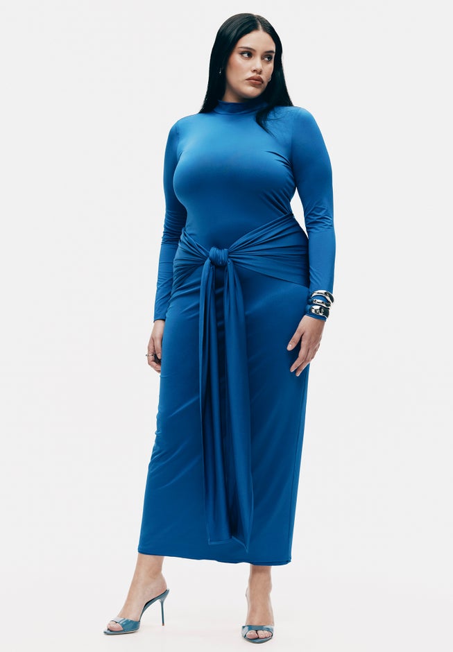 Tie Front Mock Neck Maxi Dress image number 0