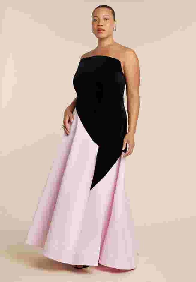 Asymmetrical Velvet Strapless Gown image number 1