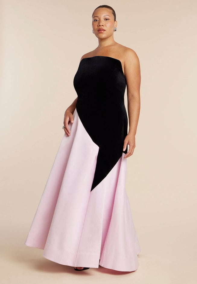 Asymmetrical Velvet Strapless Gown image number 1