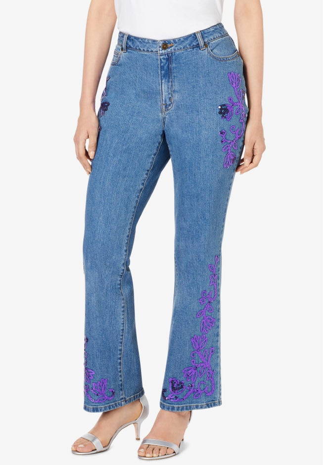 Plus Size Invisible Stretch® Iconic Sequin-Embellished Bootcut Jean image number 0