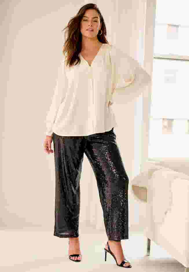 Satin Blouson Sleeve Button Front Blouse image number 0