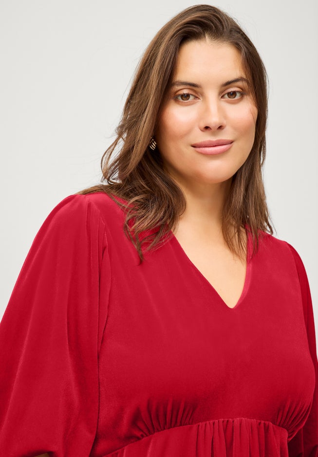 V-Neck Empire Velour Dress image number 2