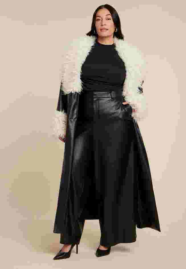 Faux Leather Coat With Fur Trim image number 1