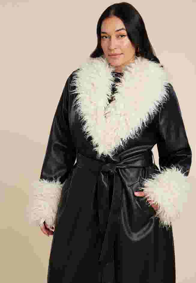Faux Leather Coat With Fur Trim image number 2