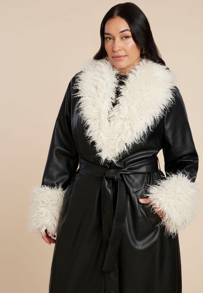 Faux Leather Coat With Fur Trim image number 2