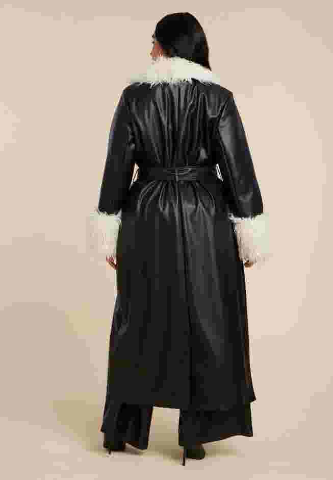 Faux Leather Coat With Fur Trim image number 3