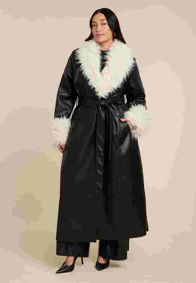 Faux Leather Coat With Fur Trim image number 4