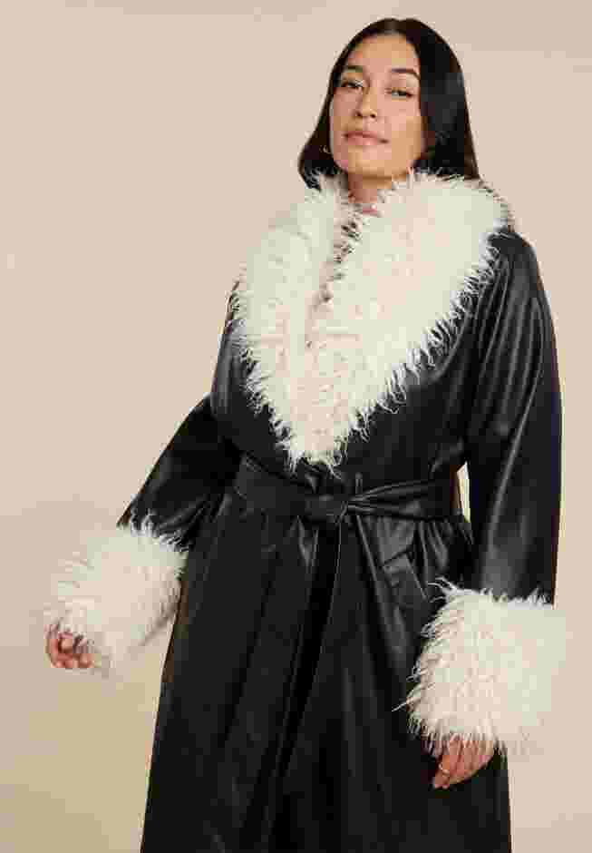 Faux Leather Coat With Fur Trim image number 5