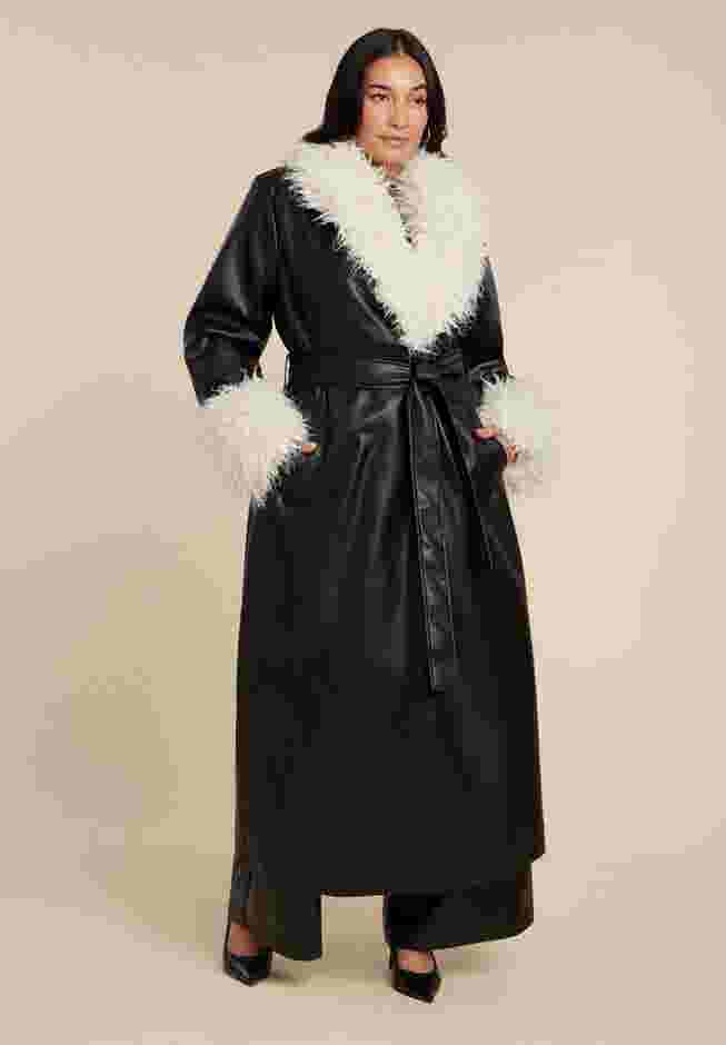 Faux Leather Coat With Fur Trim image number 0