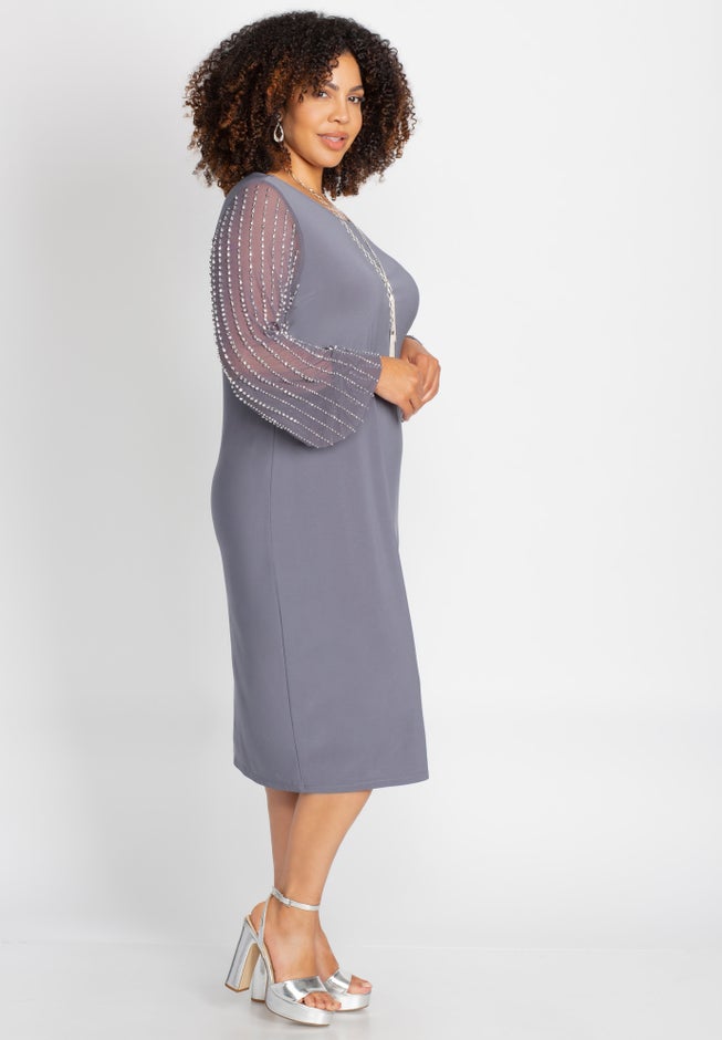 Beaded Mesh Shift Dress image number 2