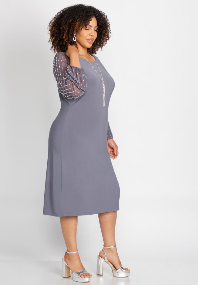 Beaded Mesh Shift Dress image number 3