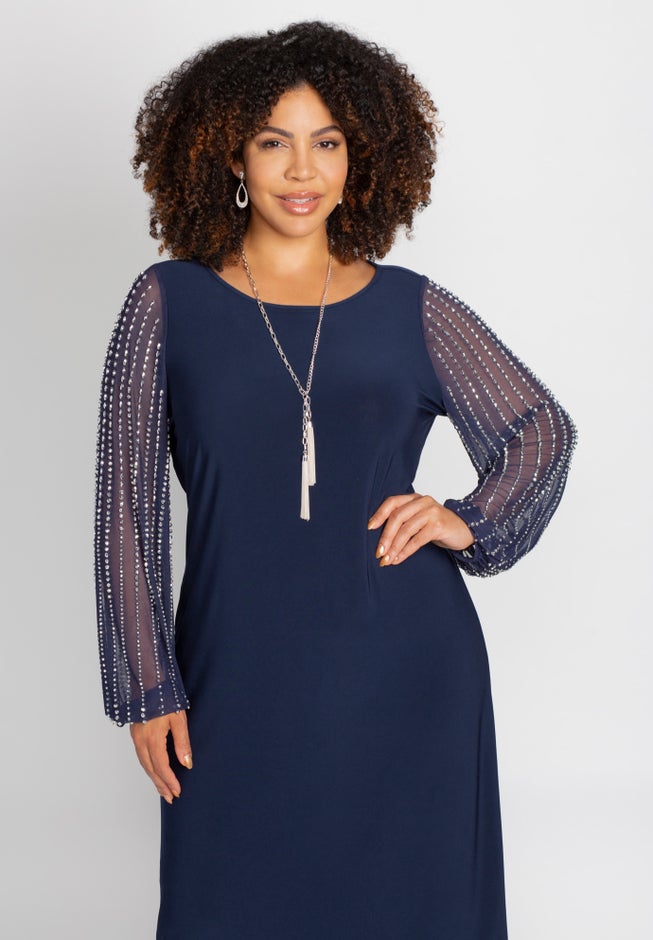 Beaded Mesh Shift Dress image number 3