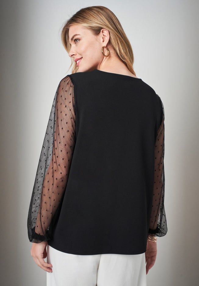 Stretch Crepe Square Neck Mixed Media Top image number 2