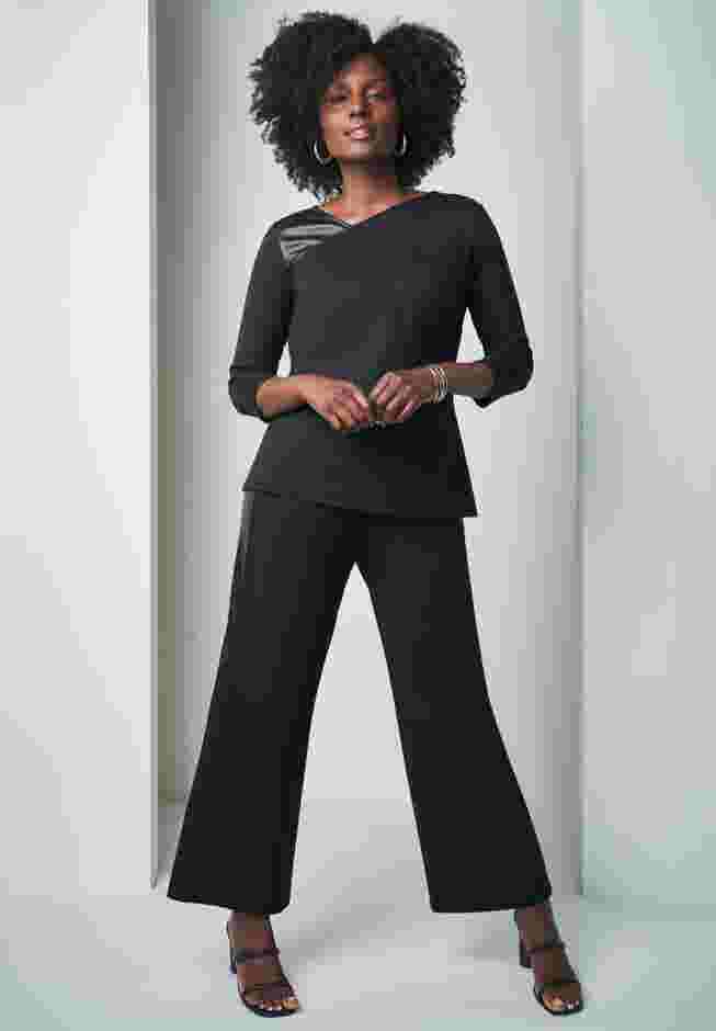 Mixed Media Ponte Faux Leather Top image number 4