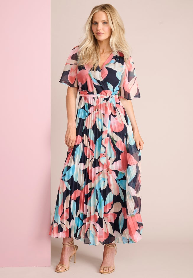 Pleated Faux Wrap Dress image number null