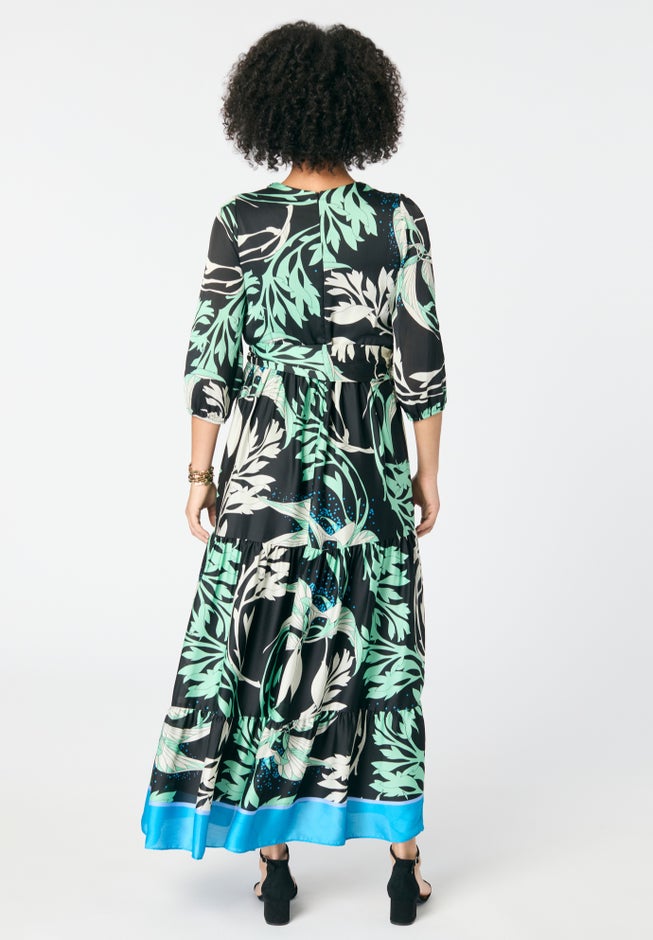 Blouson Sleeve Faux Wrap Maxi Dress image number null