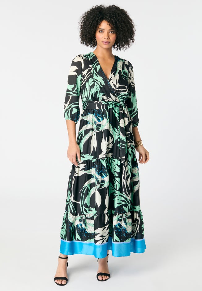 Blouson Sleeve Faux Wrap Maxi Dress image number null