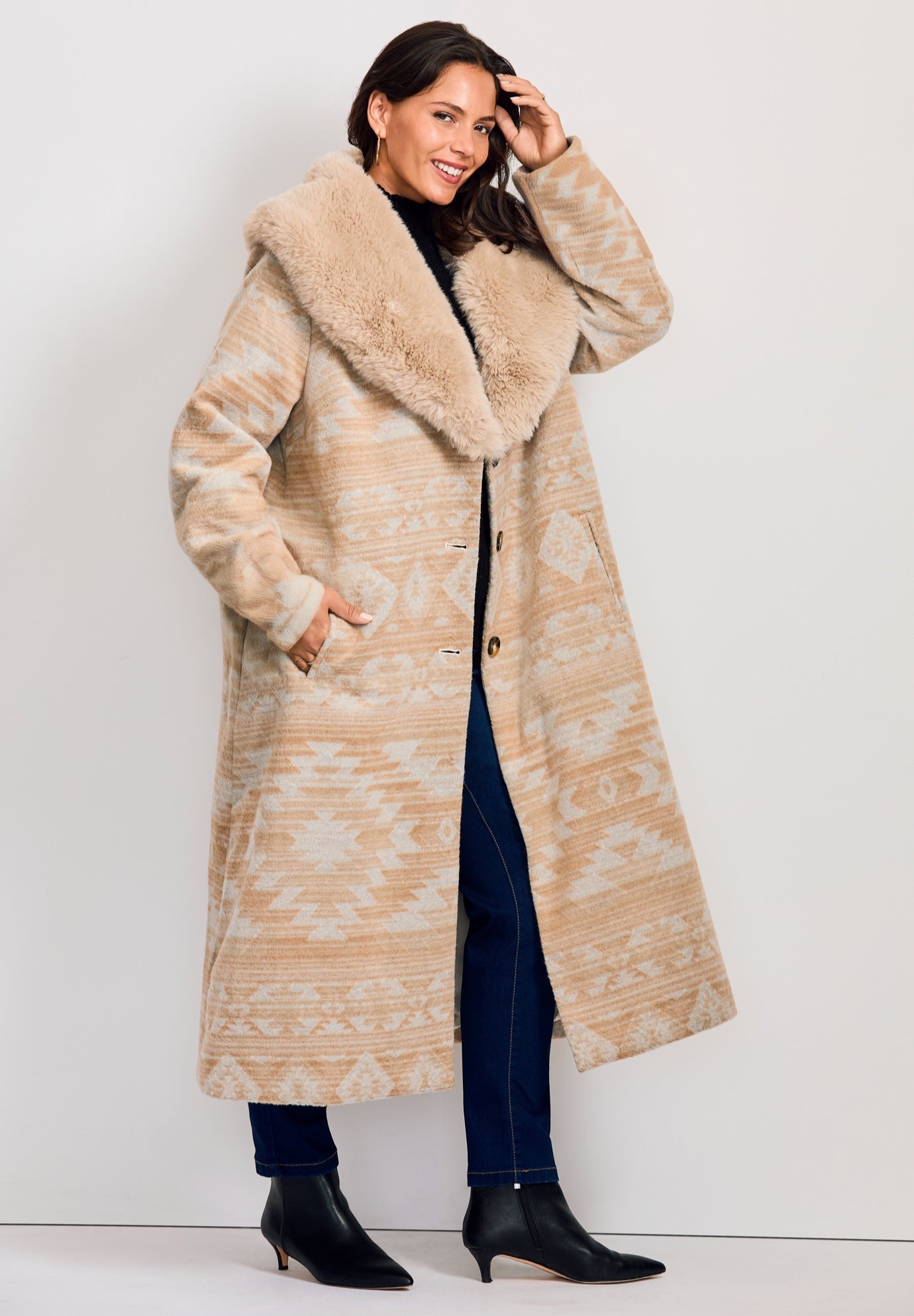 Faux Fur Trim Coat image number 2