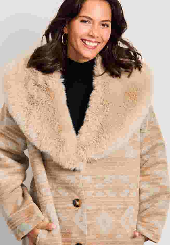 Faux Fur Trim Coat image number 3