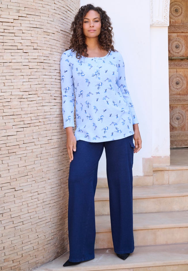 Plus Size Knit Thermal Henley Top &ndash; Long Sleeve image number 1