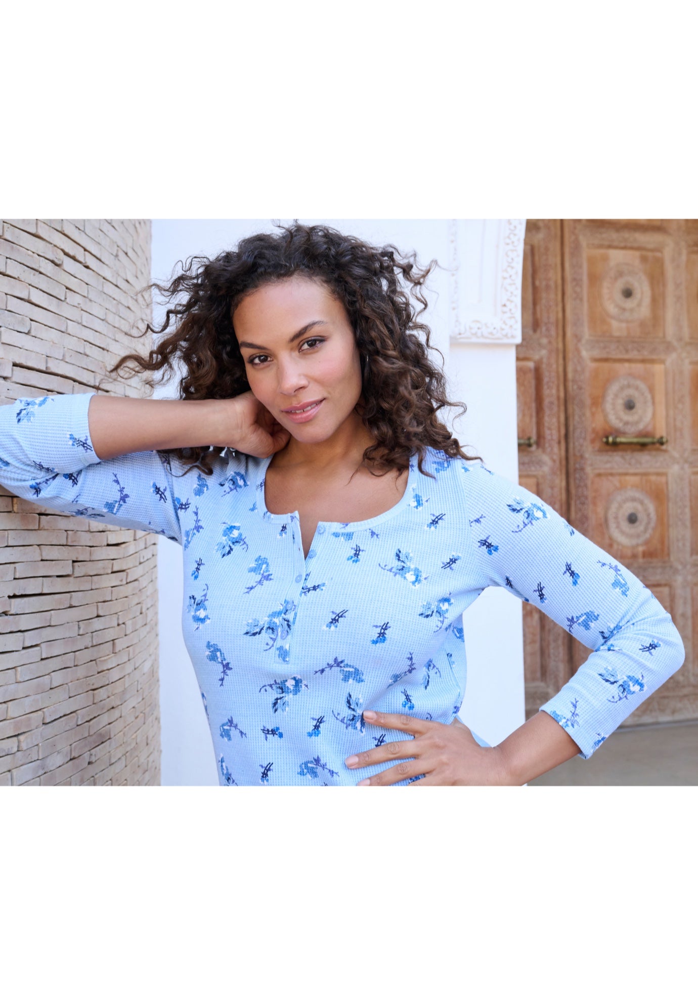 Plus Size Knit Thermal Henley Top &ndash; Long Sleeve image number 2