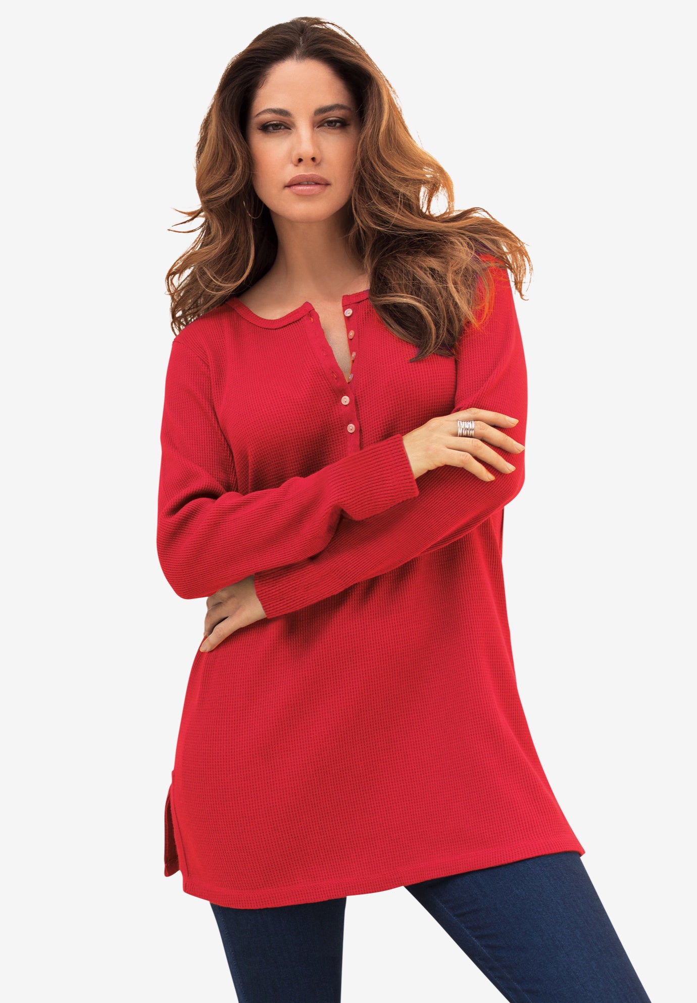 Plus Size Knit Thermal Henley Top – Long Sleeve image number 0
