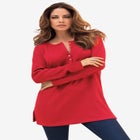 Plus Size Knit Thermal Henley Top – Long Sleeve image number null