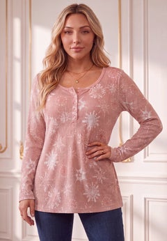 Plus Size Knit Thermal Henley Top &ndash; Long Sleeve