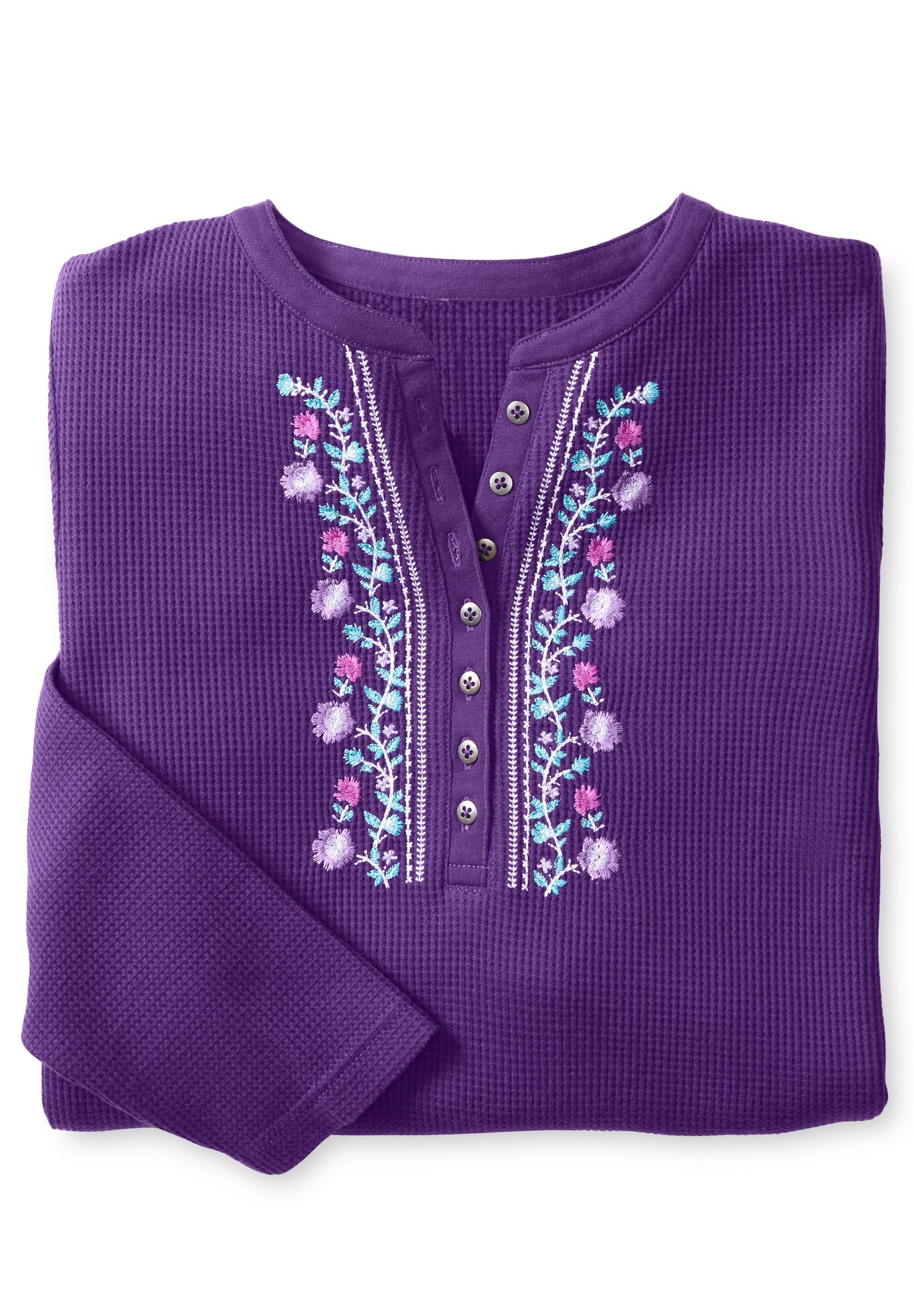 Embroidered Thermal Henley Tee image number 1