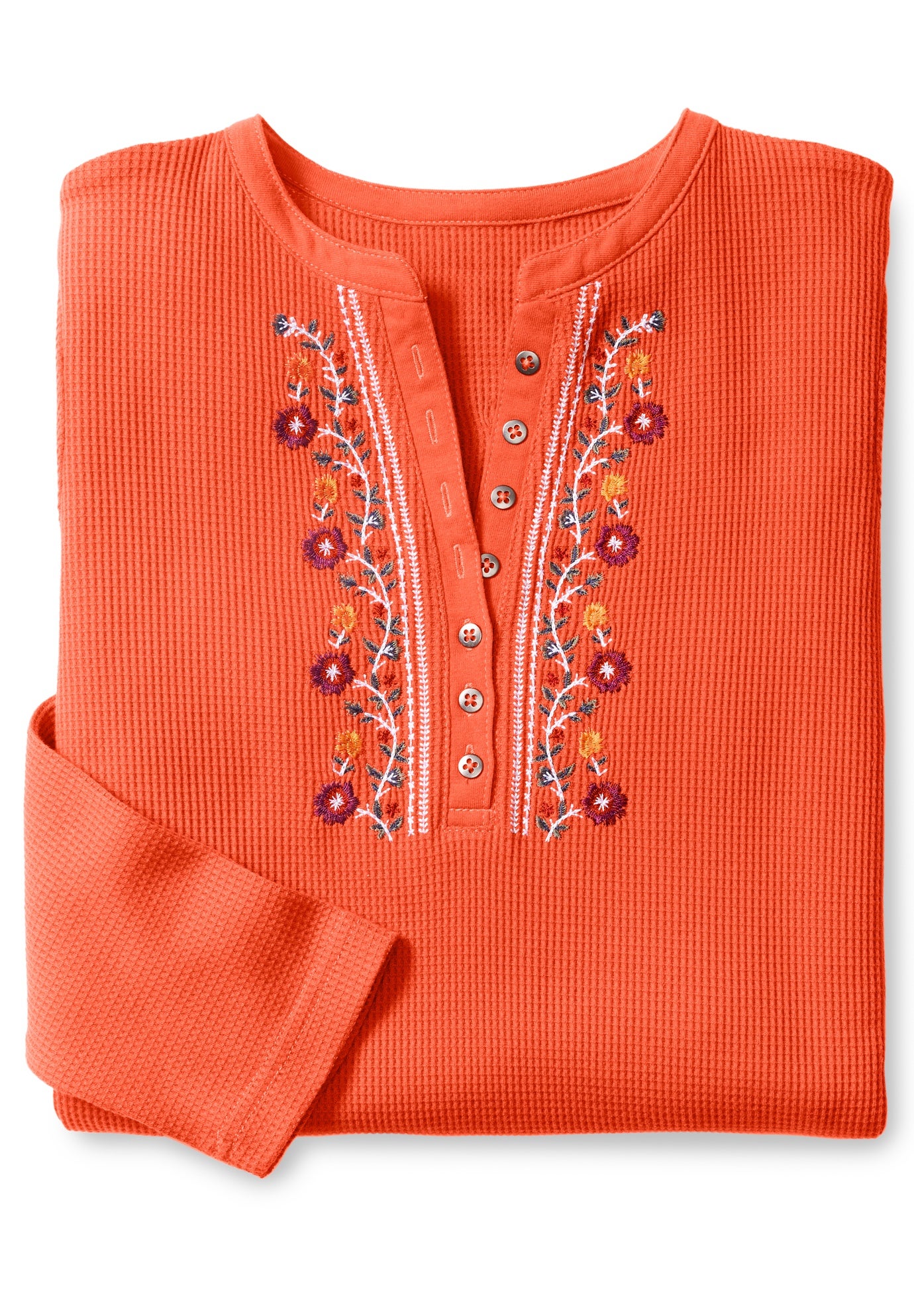 Embroidered Thermal Henley Tee image number 1