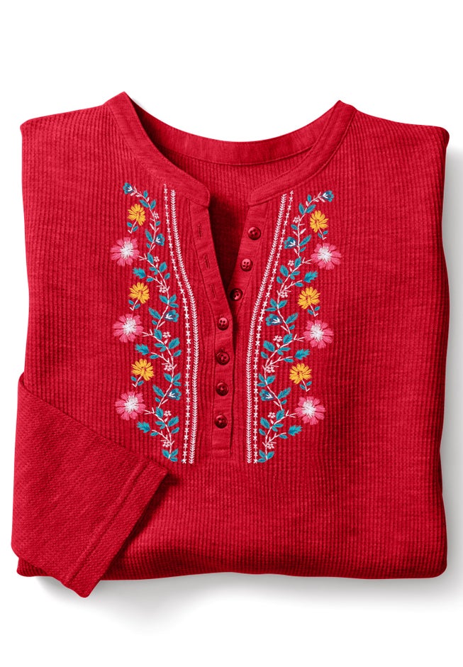 Embroidered Thermal Henley Tee image number 1