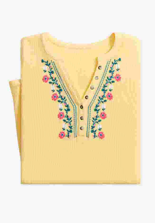 Embroidered Thermal Henley Tee image number 3